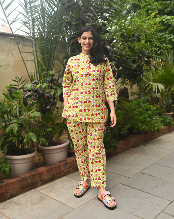 Cherries Short Kurta Pyjama - Soft Cotton Co-ord Set