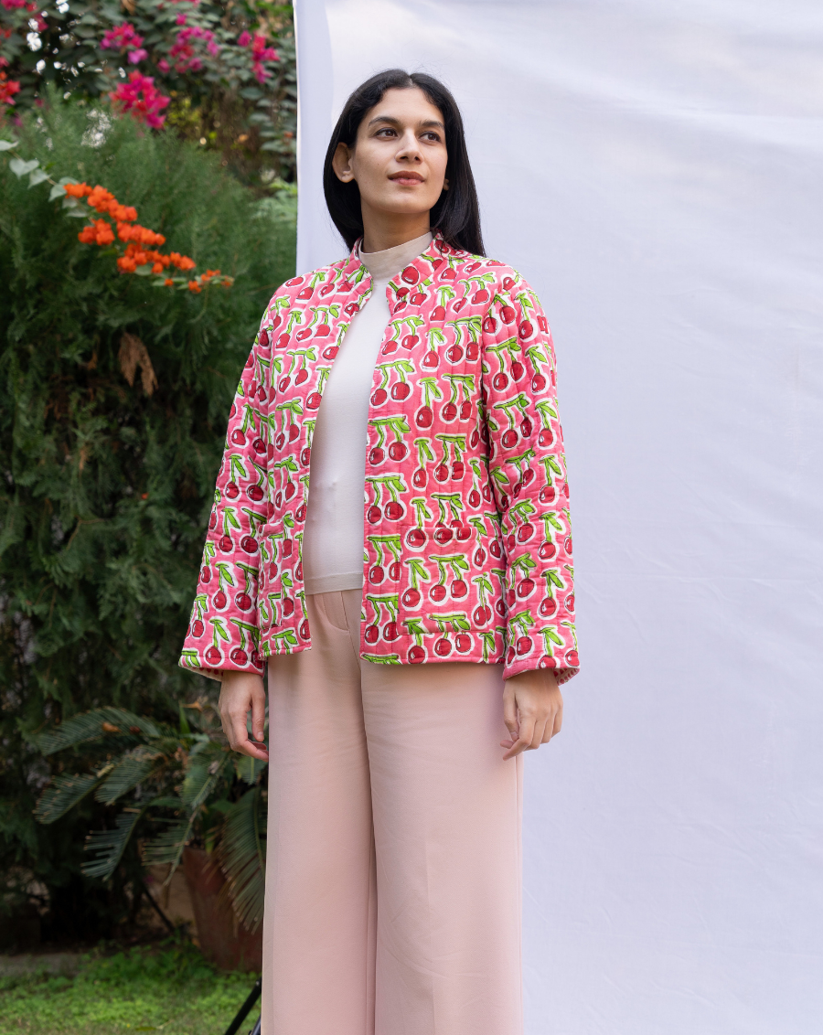 Cherries Quilted Winter Jacket