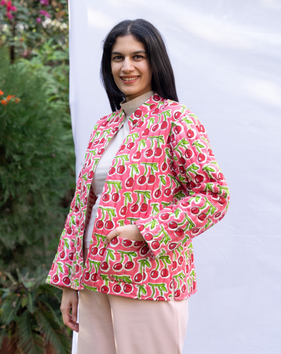 Cherries Quilted Winter Jacket