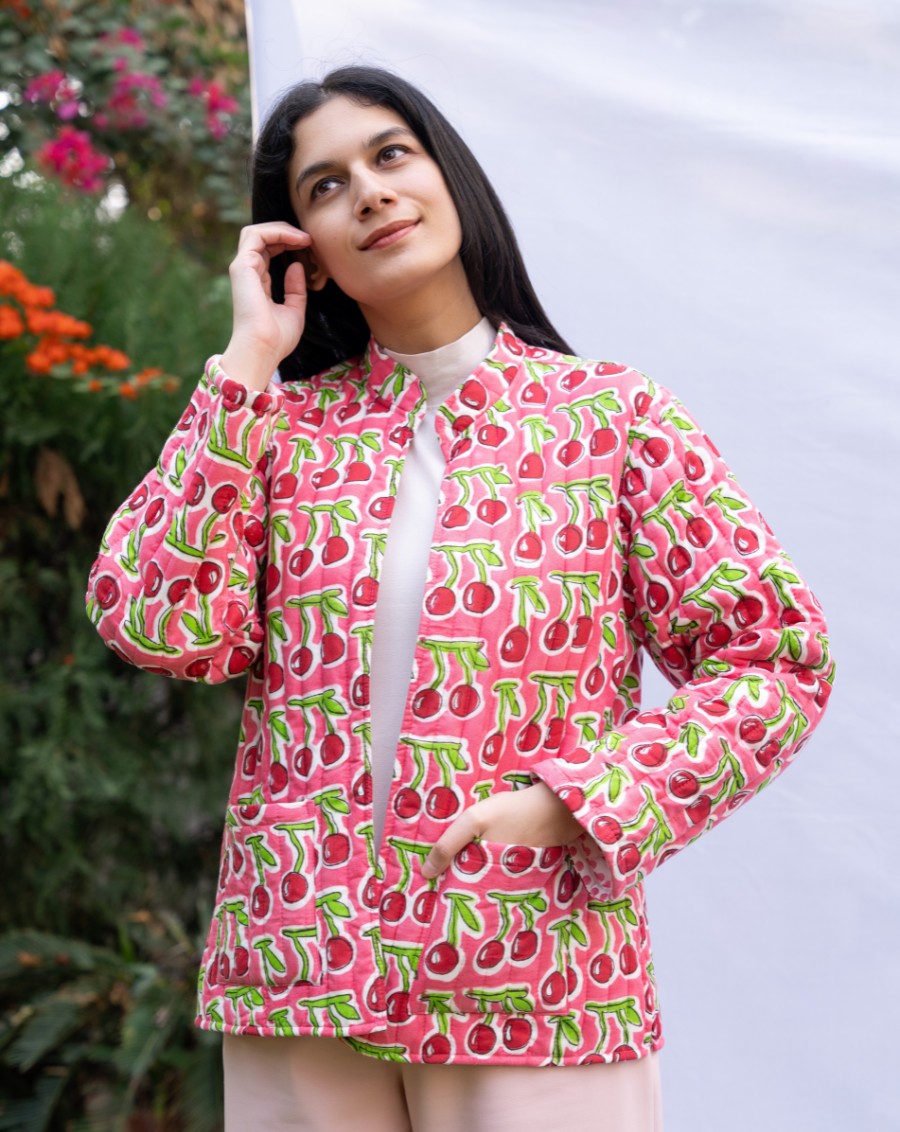 Cherries Quilted Winter Jacket