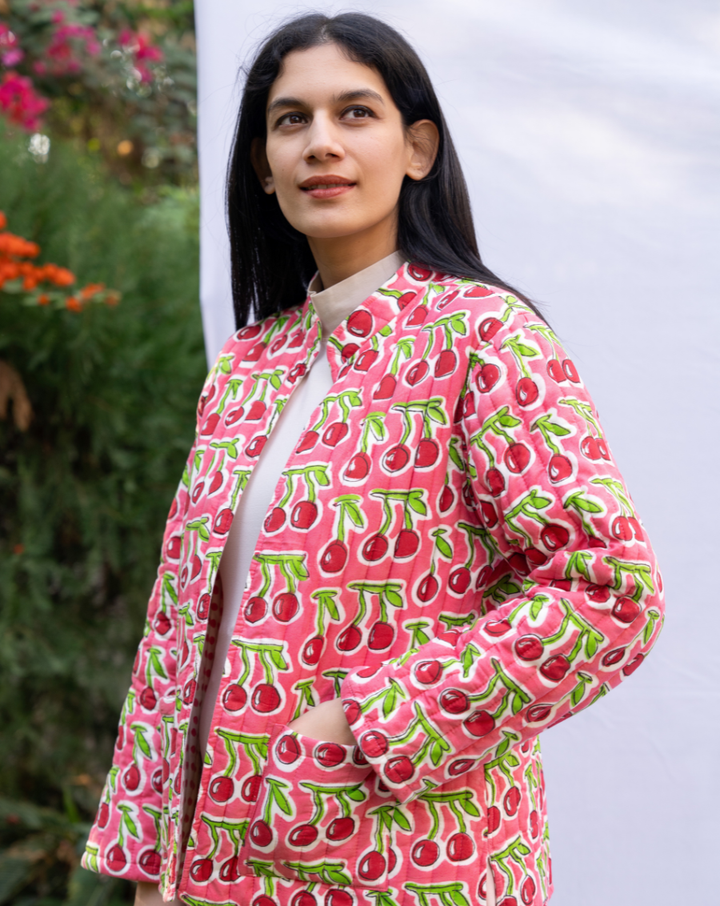 Cherries Quilted Winter Jacket