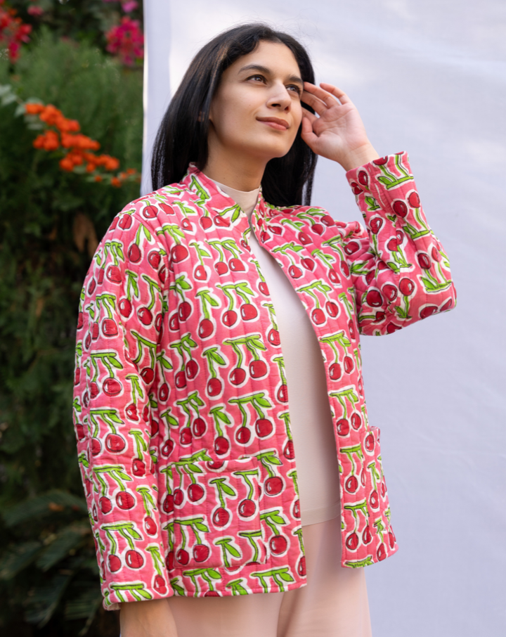 Cherries Quilted Winter Jacket