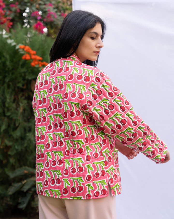 Cherries Quilted Winter Jacket