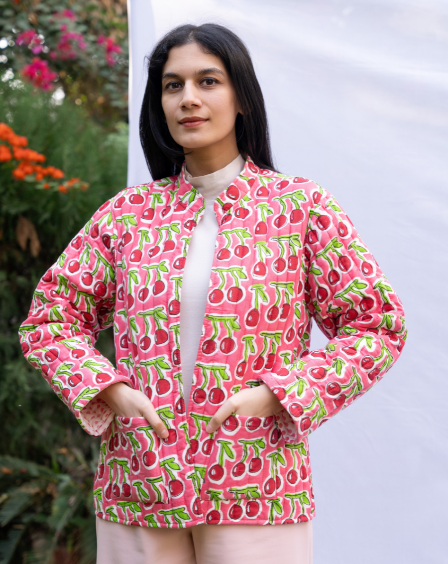 Cherries Quilted Winter Jacket