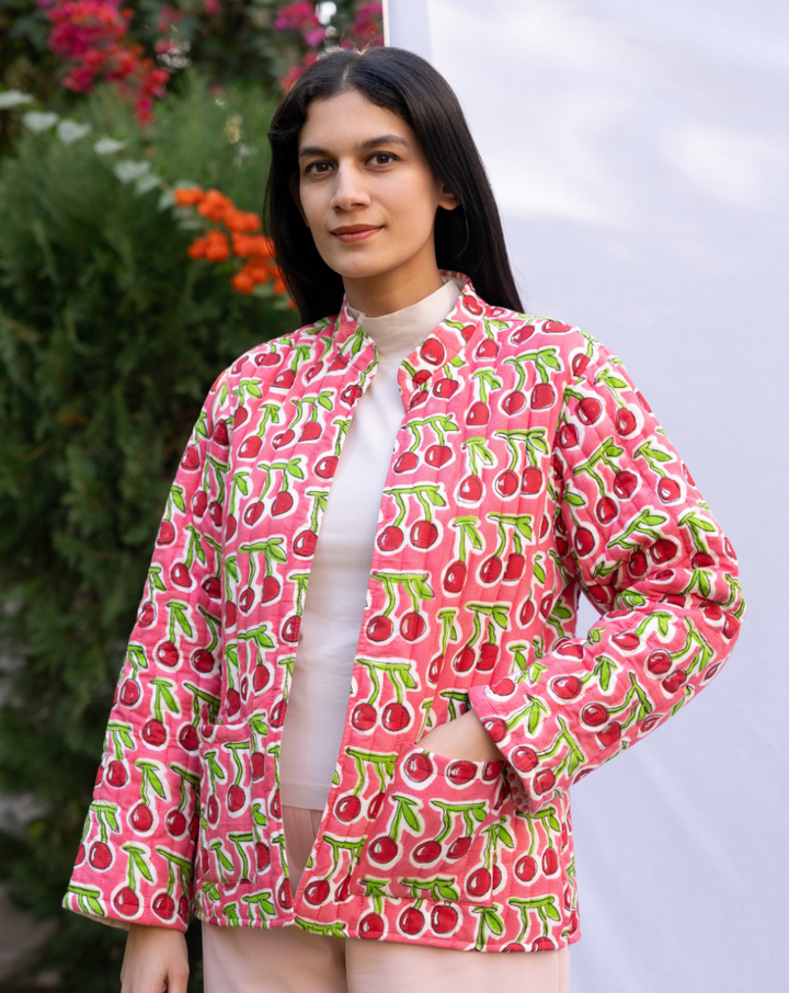 Cherries Quilted Winter Jacket