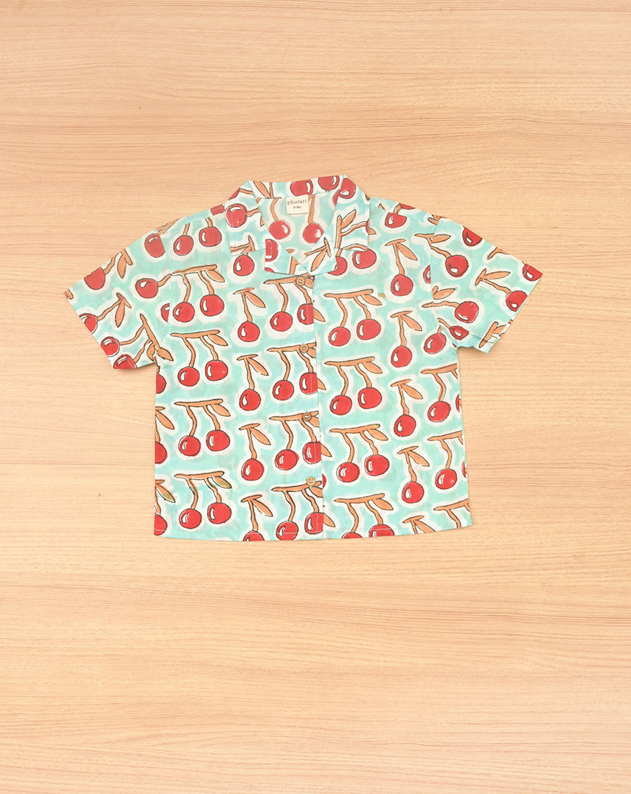 Cherries Shortees - Soft Cotton Shirt & Shorts Set for Kids