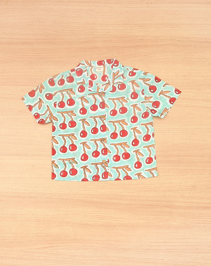 Cherries Shortees - Soft Cotton Shirt & Shorts Set for Kids