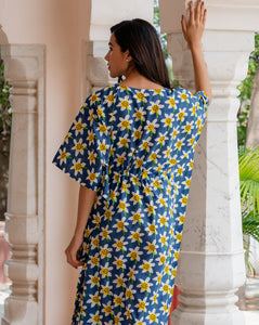 Daffodil Hand Block Printed Cotton Midi Kaftan