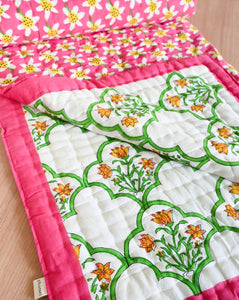 Daffodil Hand Block Printed Cotton Quilt - Limited Edition