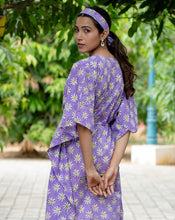 Load image into Gallery viewer, Whoopsie Daisy Purple Hand Block Printed Cotton Kaftan - Full Length - Minor Defect-FK39
