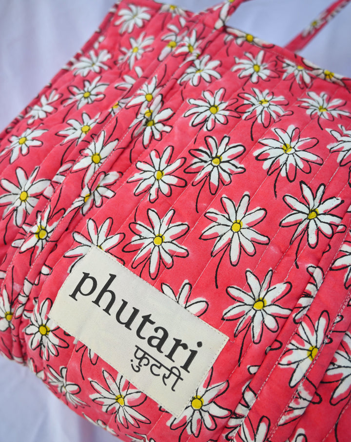 Whoopsie Daisy Quilted Tote Bag with a Pouch