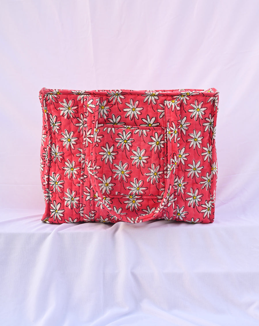 Whoopsie Daisy Quilted Tote Bag with a Pouch