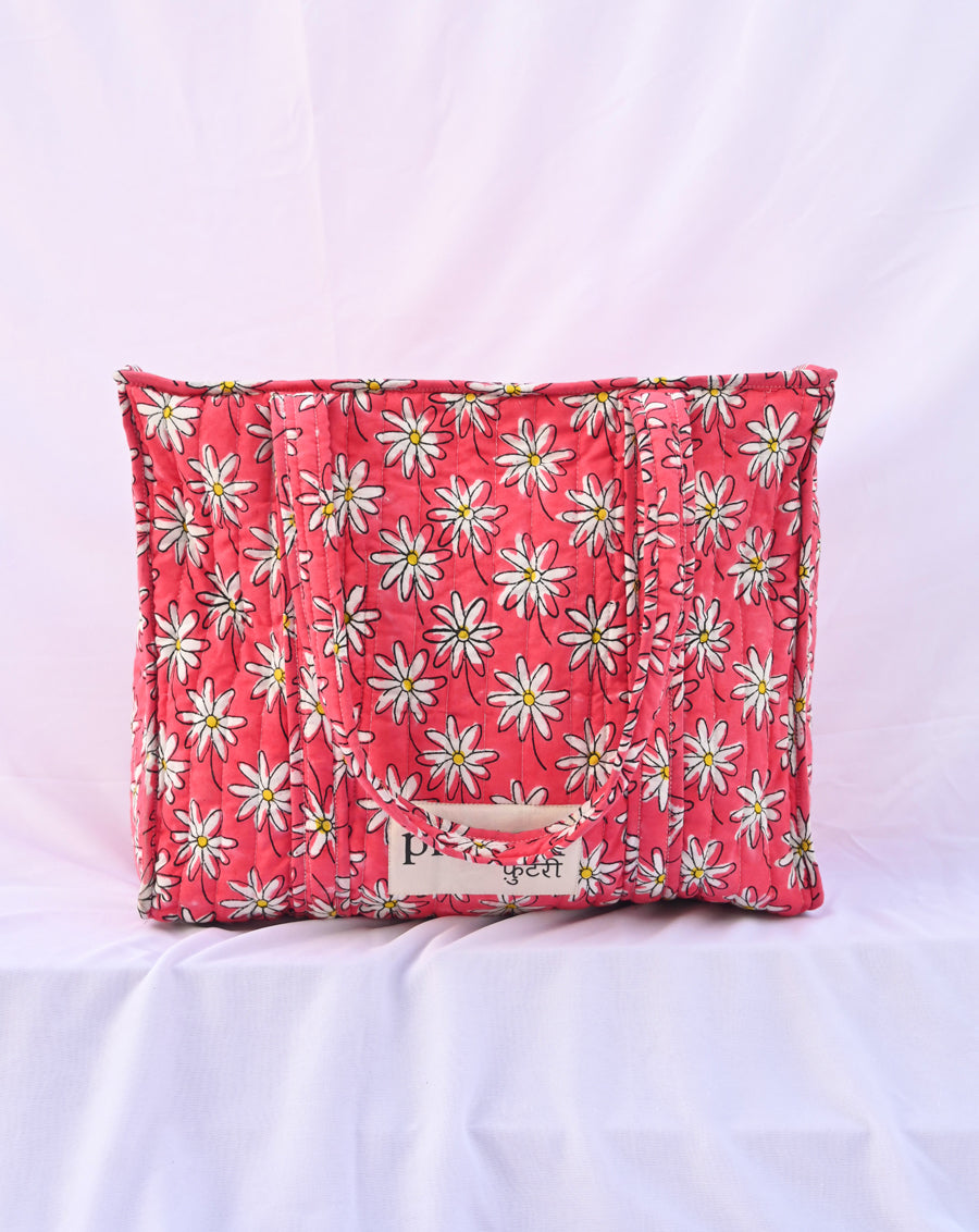 Whoopsie Daisy Quilted Tote Bag with a Pouch