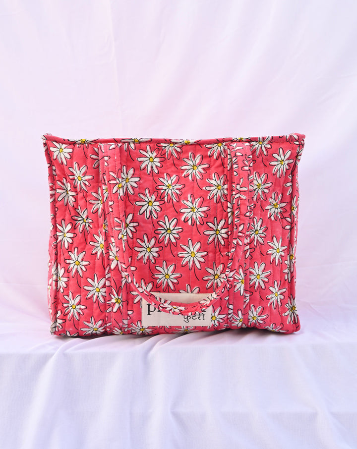 Whoopsie Daisy Quilted Tote Bag with a Pouch