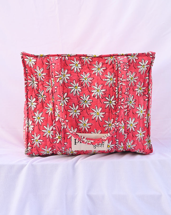 Whoopsie Daisy Quilted Tote Bag with a Pouch