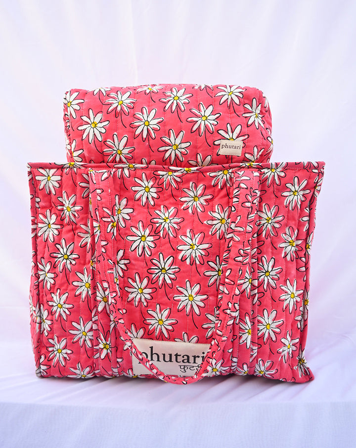 Whoopsie Daisy Quilted Tote Bag with a Pouch