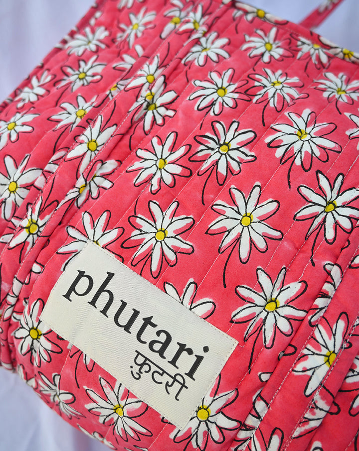 Whoopsie Daisy Quilted Tote Bag with a Pouch