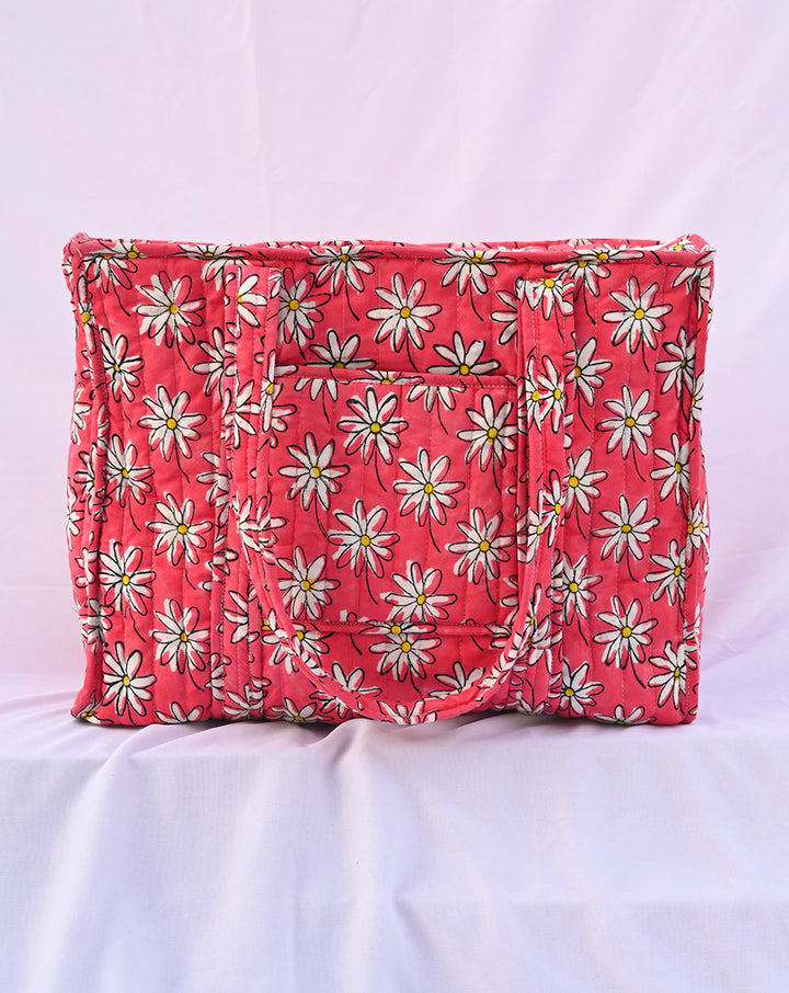 Whoopsie Daisy Quilted Tote Bag with a Pouch