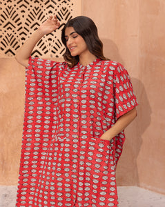 Nazar Battu Hand Block Printed Cotton Midi Kaftan Shirt