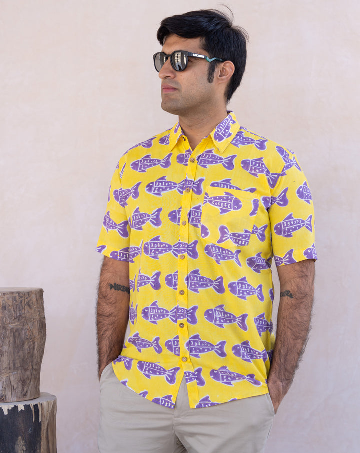 O'Fish Cotton Men's Half Sleeves Shirt