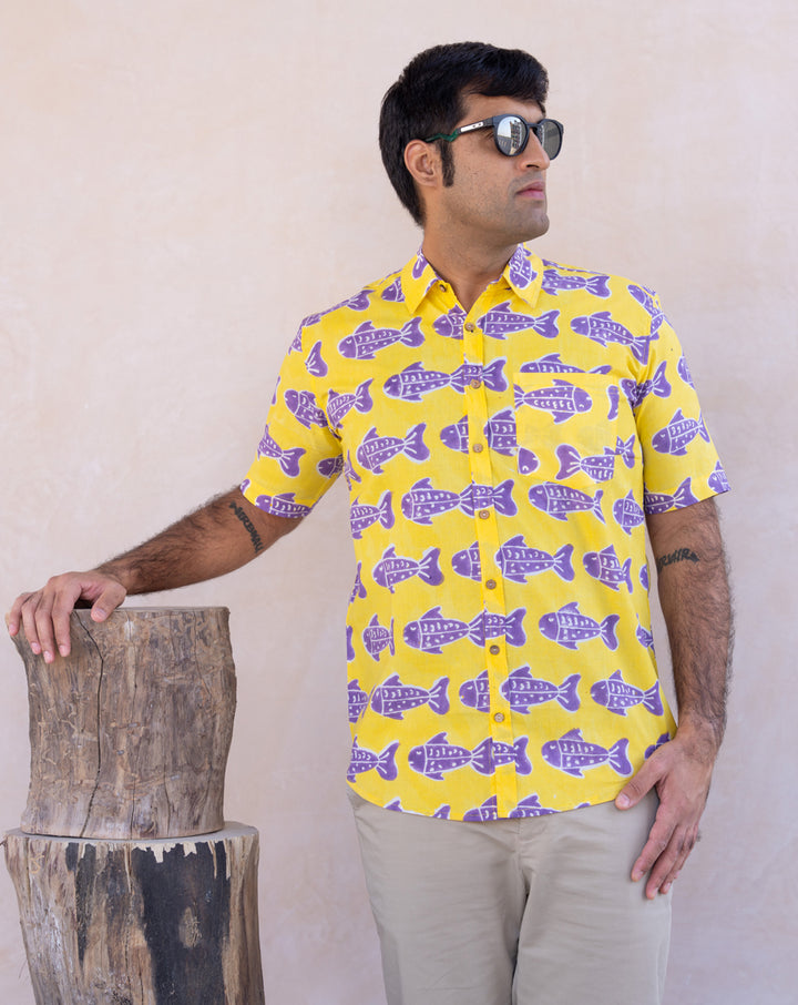 O'Fish Cotton Men's Half Sleeves Shirt