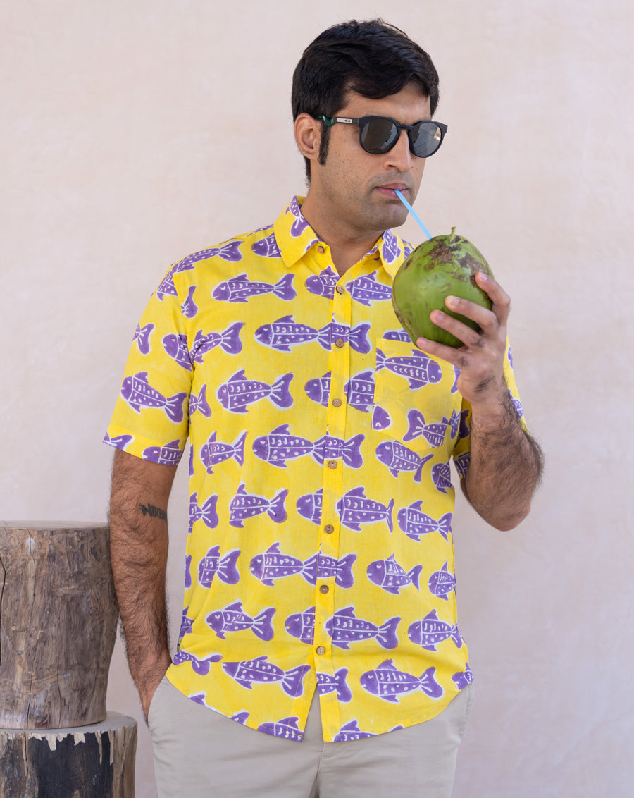 O'Fish Cotton Men's Half Sleeves Shirt