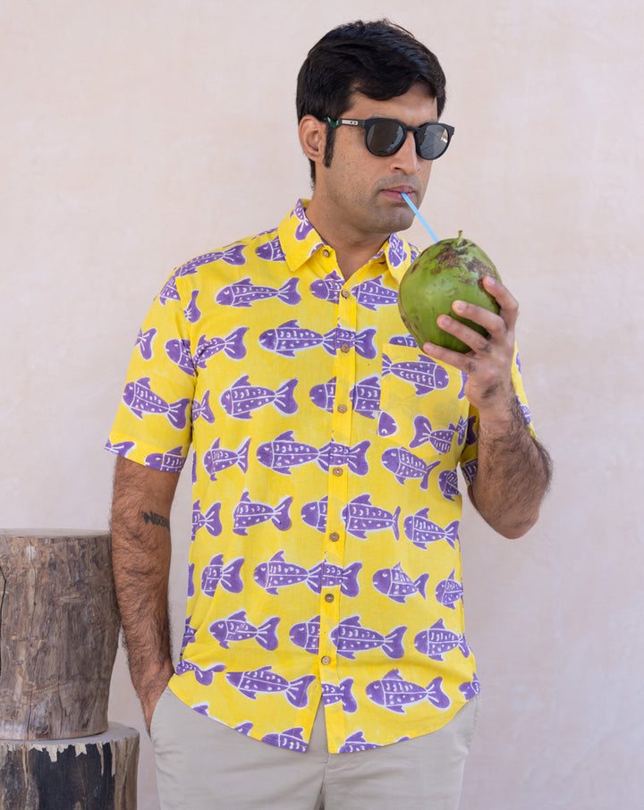 O'Fish Cotton Men's Half Sleeves Shirt