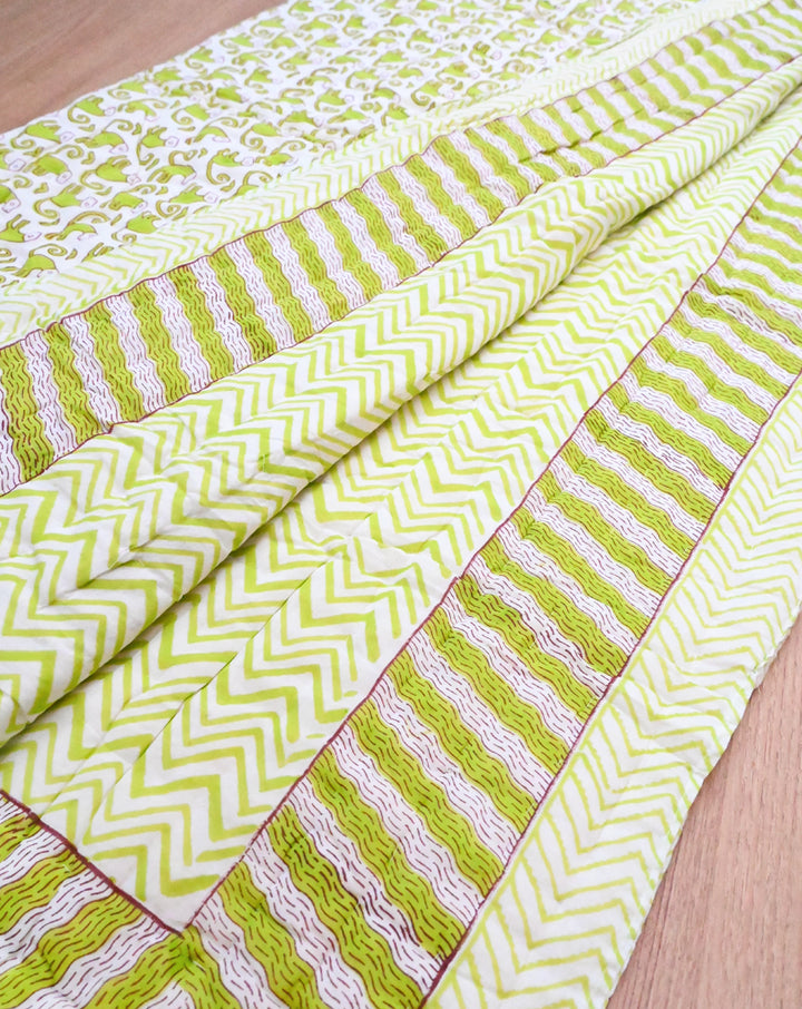 Funky Monkey Green GOTS Certified Organic Cotton Quilt for Babies/Kids