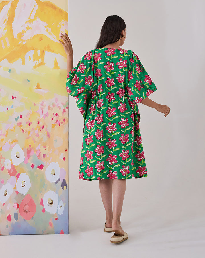 Poppy Hand Block Printed Cotton Midi Kaftan