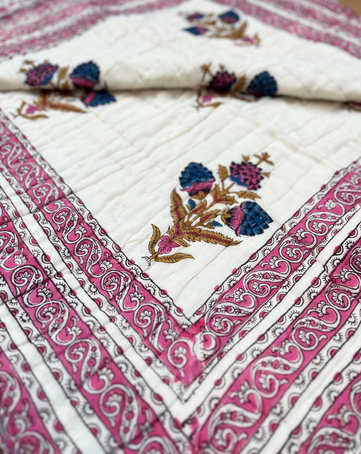 Gulabi jaal Hand Block Printed Cotton Quilt - Minor Defect B10