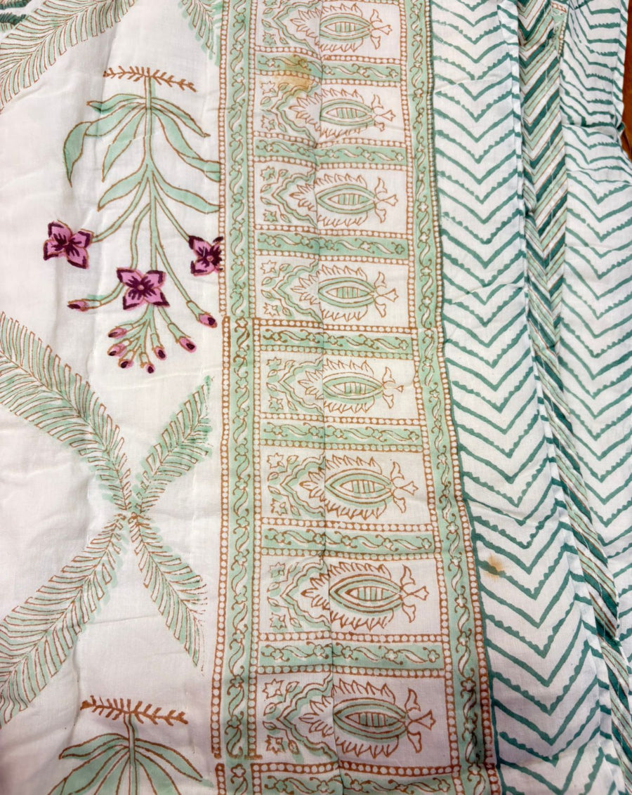 Gulmohar Hand Block Printed Cotton Quilt - Minor Defect B16