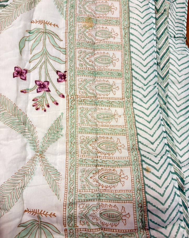 Gulmohar Hand Block Printed Cotton Quilt - Minor Defect B16