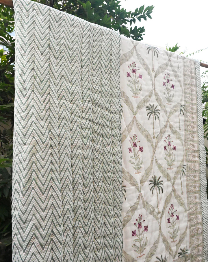 Gulmohar Hand Block Printed Cotton Quilt - Minor Defect B16
