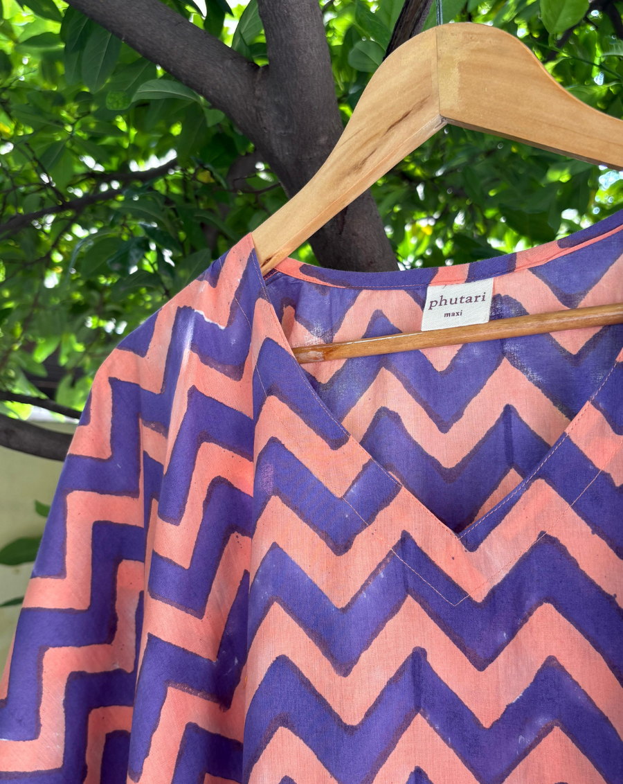 Habba Babba Hand Block Printed Cotton Kaftan - Full Length