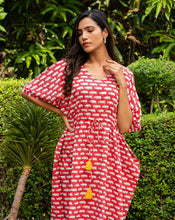 Load image into Gallery viewer, Happy Hippos Hand Block Printed Cotton Kaftan - Full Length
