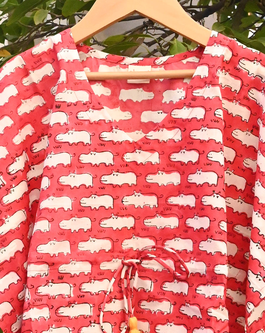 Happy Hippos Cotton Kaftan for Girls