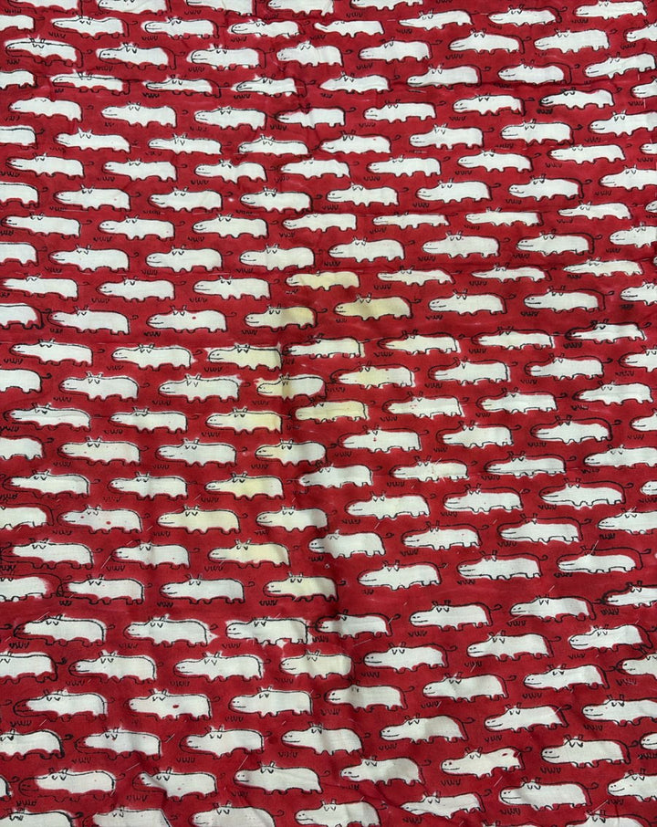 Happy Hippos Hand Block Printed Cotton Quilt - Minor Defect K93