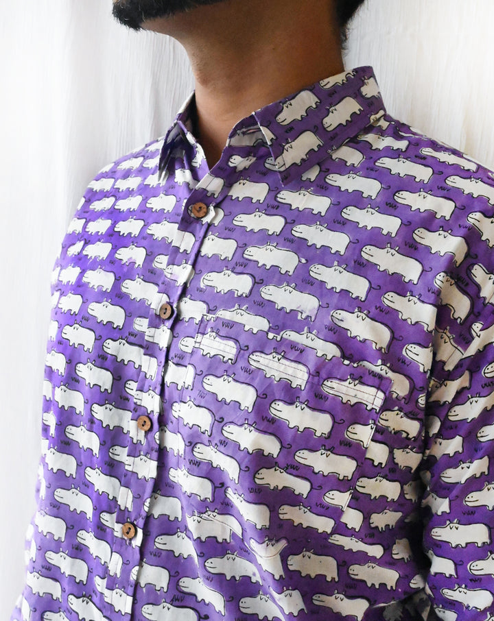 Happy Hippos Cotton Men's Shirt