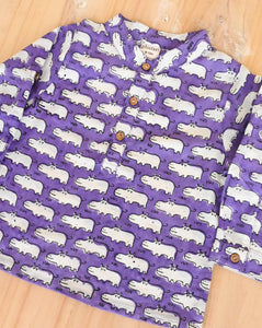 Happy Hippos Purple Cotton Kurta Pyjama Set for Kids