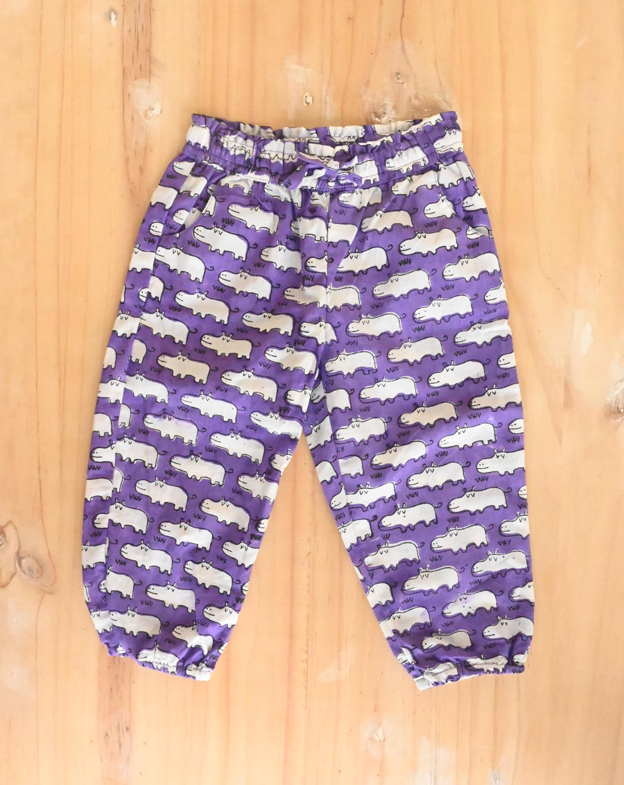 Happy Hippos Purple Cotton Kurta Pyjama Set for Kids