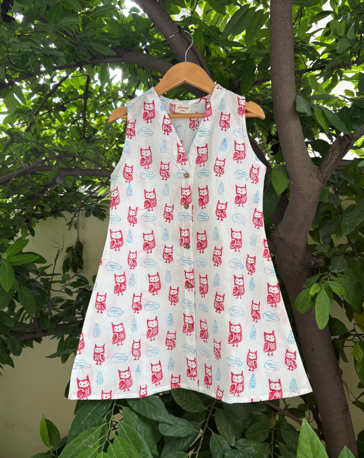 Transistor Owls Cotton Dress for Girls