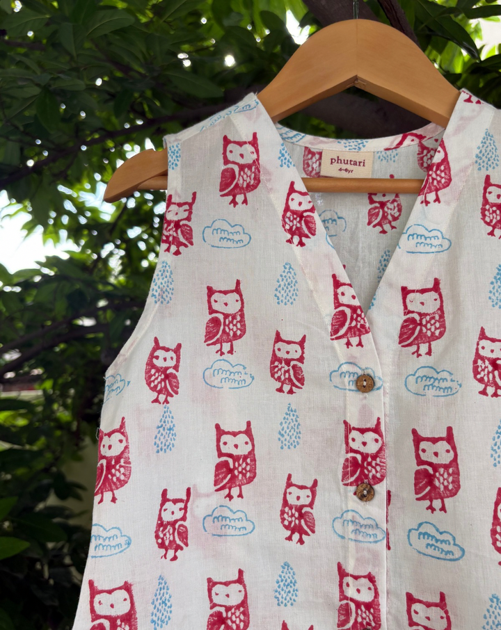 Transistor Owls Cotton Dress for Girls