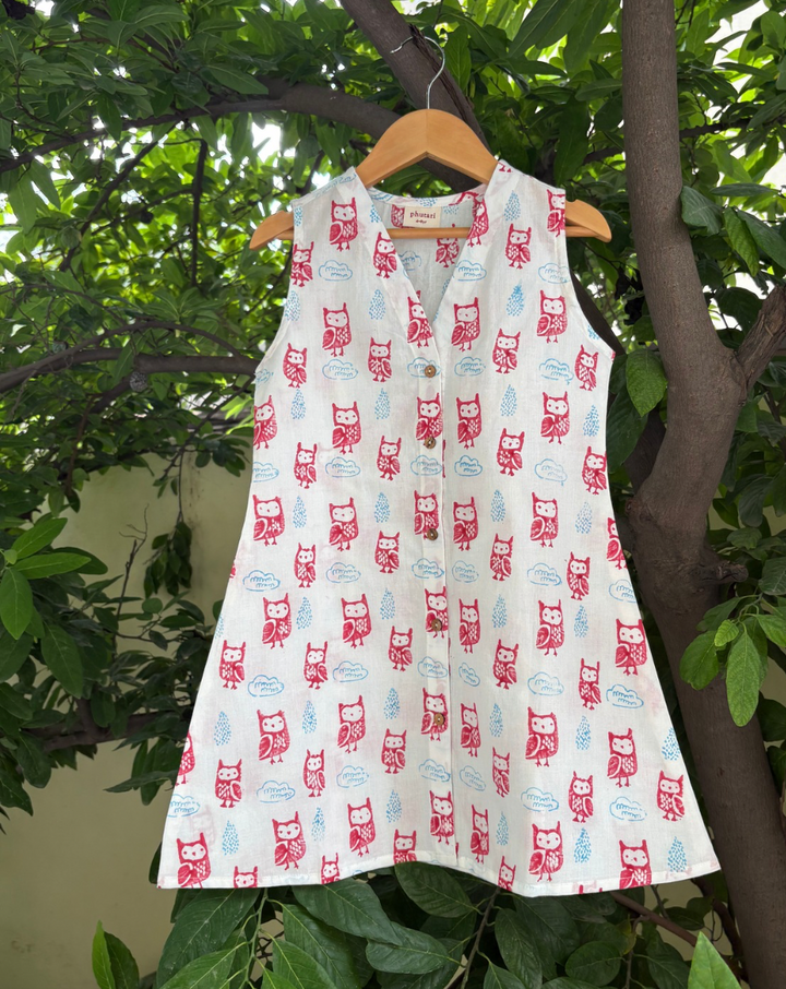 Transistor Owls Cotton Dress for Girls