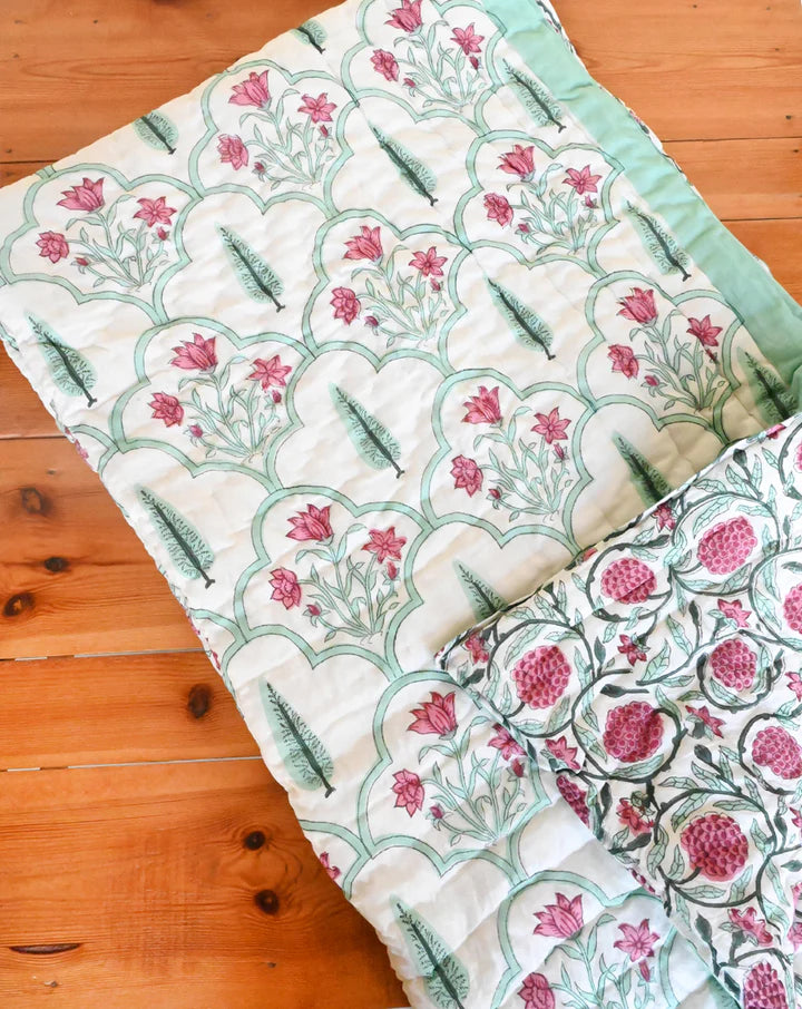 Chinaar Gul  Hand Block Printed Cotton Quilt - Minor Defect K81