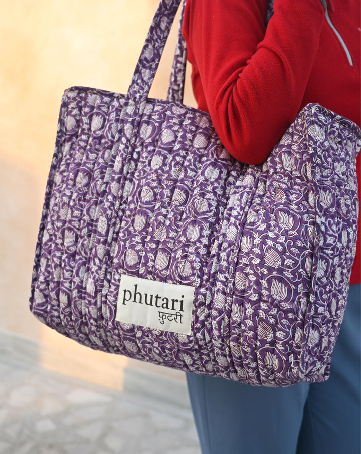 Kamal Quilted Tote Bag with a Pouch