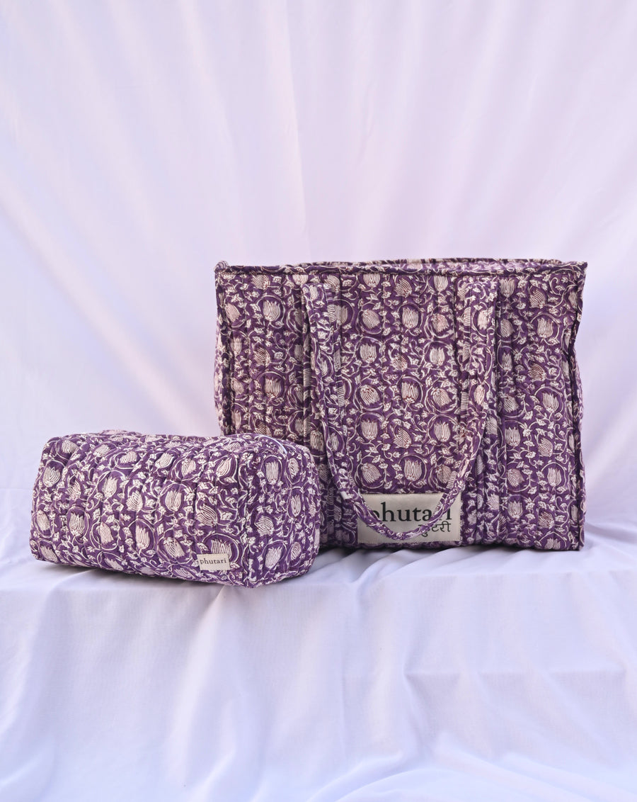 Kamal Quilted Tote Bag with a Pouch