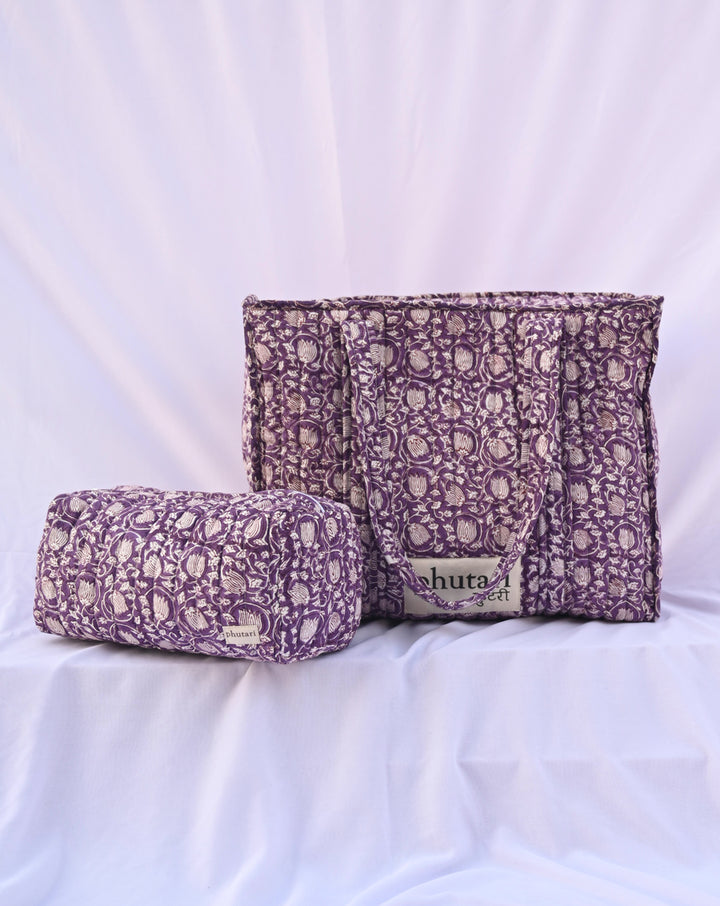 Kamal Quilted Tote Bag with a Pouch