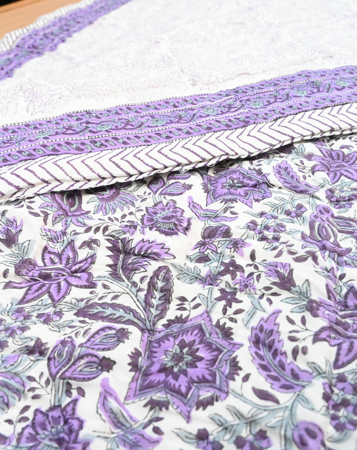 Lavender Hand Block Printed Cotton Quilt - Available only in Double size
