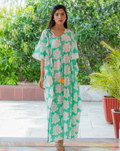 Load image into Gallery viewer, Mallika Hand Block Printed Cotton Kaftan - Full Length
