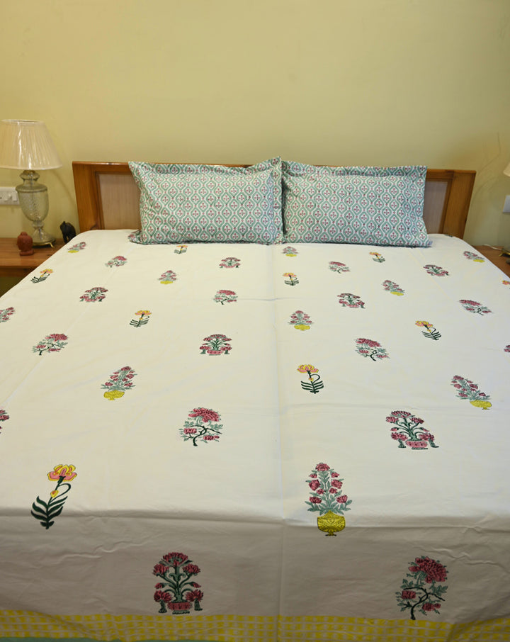 Mallika Premium Cotton King Bedsheet with 2 Pillow Covers